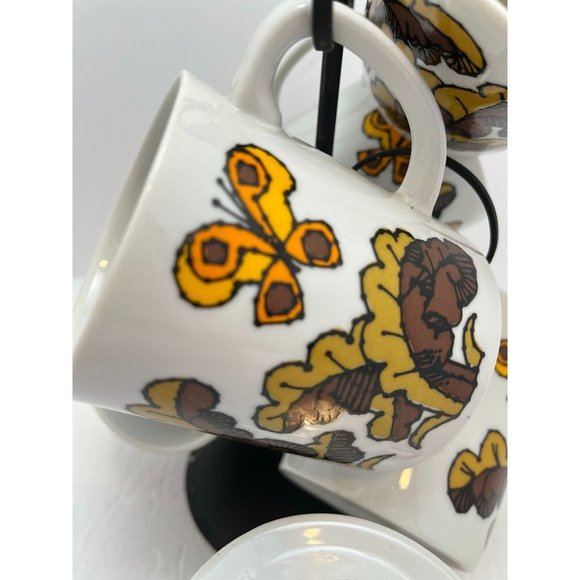 70's Retro Vintage Boho Groovy Butterfly Coffee Mug Set of 6 with Hanger - Picture 5 of 5
